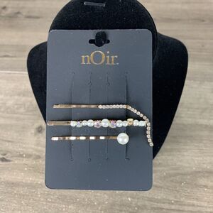 Noir Gold Pearl Beaded Set Of 3 Bobby Hair Pins Accessory Rhinestone